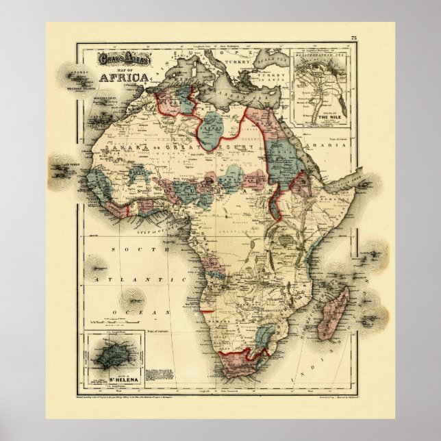 Viintage 1874 Map of Africa  Antique African Print (Front)