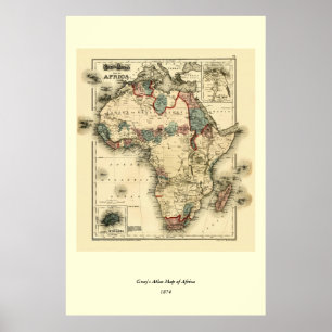 Viintage 1874 Map of Africa  Antique African Print