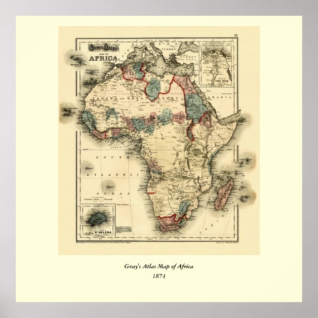 Viintage 1874 Map of Africa  Antique African Print (Front)