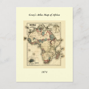 Viintage 1874 Map of Africa Antique African Print Postcard