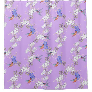 viintage birds purple botanical wallpaper shower curtain