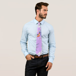viintage birds purple botanical wallpaper tie