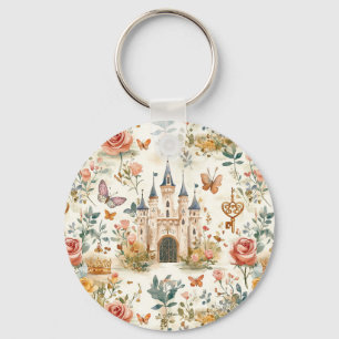 Viintage Mediaeval Castle Floral Fantasy Butterfly Key Ring