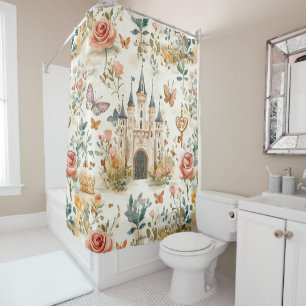 Viintage Mediaeval Castle Floral Whimsical Fantasy Shower Curtain