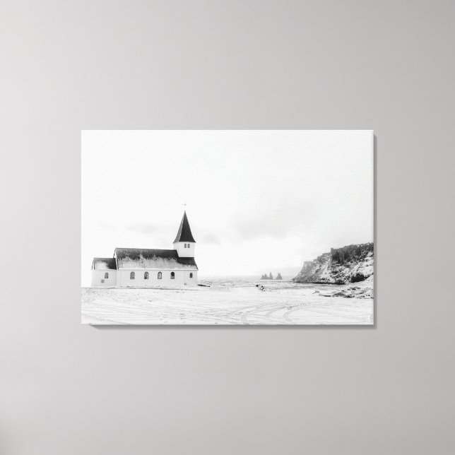 Vík i Myrdal Church, Iceland Canvas Print (Front)
