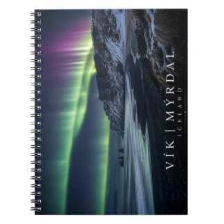 Vik i Myrdal Coast Under Aurora Northern Lights Notebook