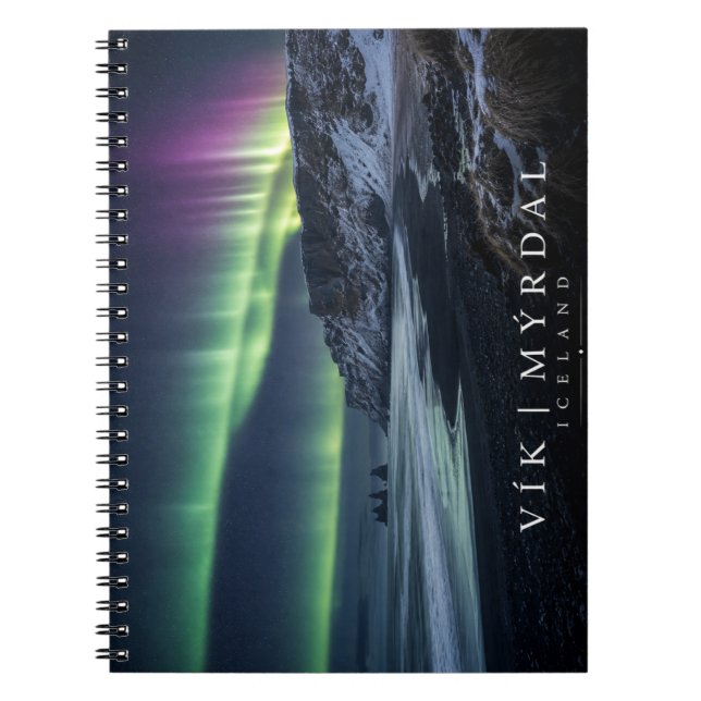 Vik i Myrdal Coast Under Aurora Northern Lights Notebook (Front)