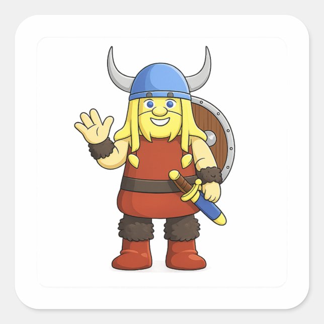 Viki the Viking Cartoon Character Square Sticker (Front)