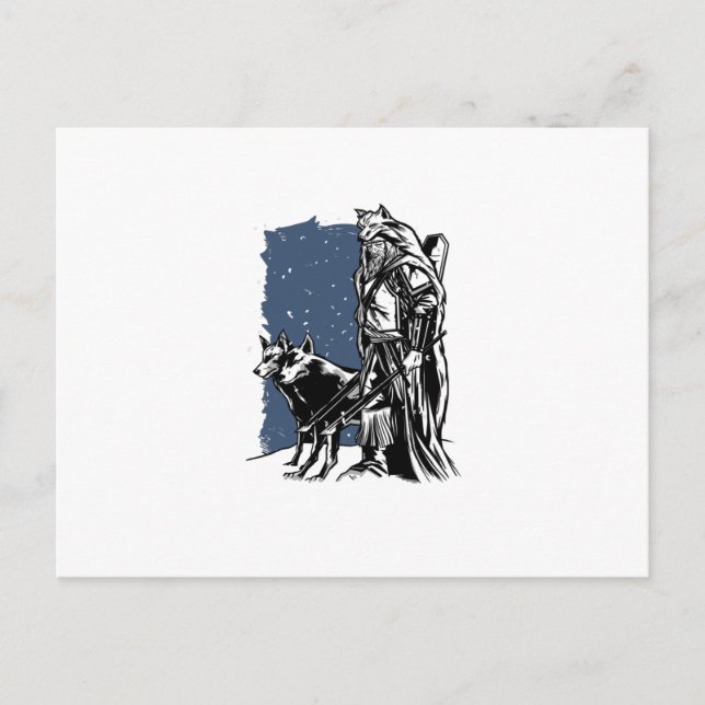 Viking and wolves postcard (Front)