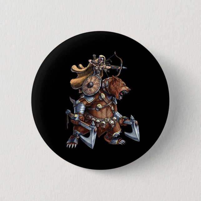 Viking Archer Riding War Bear 6 Cm Round Badge (Front)
