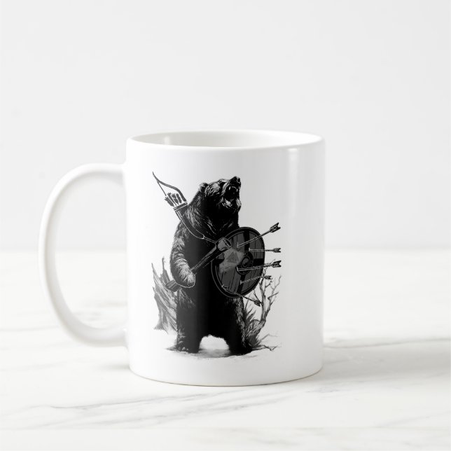 Viking Bear With Axe And Shield Coffee Mug (Left)