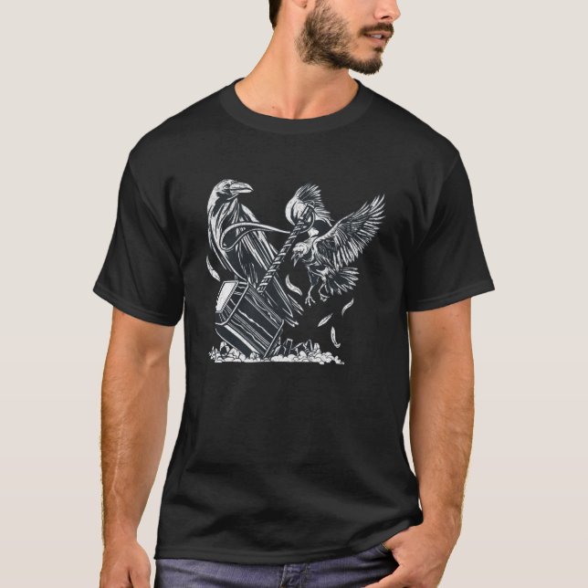 Viking Birds & Hammer Celtic Norse Birder Mytholog T-Shirt (Front)