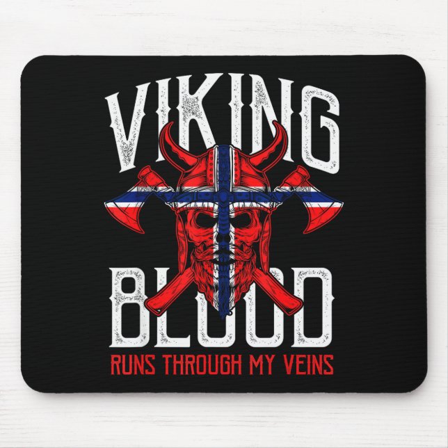 Viking Blood Skull Norwegian Flag Pride Norway  Mouse Mat (Front)