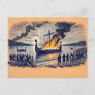Viking Burial in Pastel Chalk Drawing Postcard