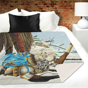 Viking Cat and Blue Dragon Sherpa Blanket