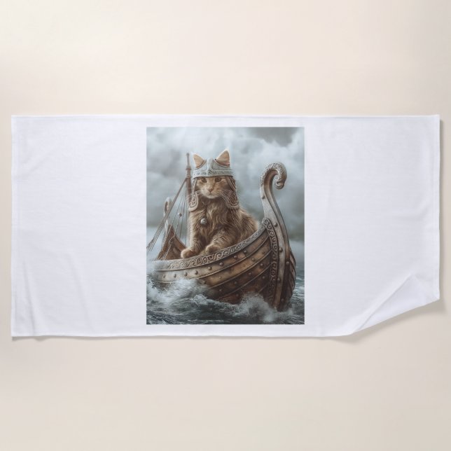 Viking Cat Beach Towel (Front)