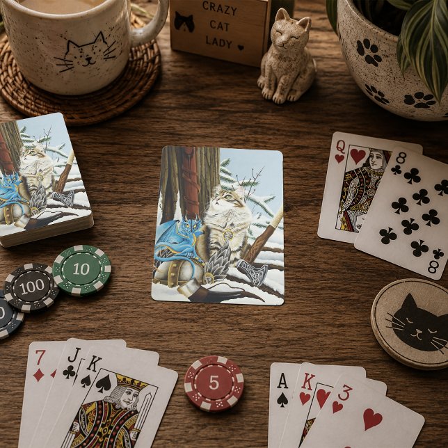 Viking Cat Blue Dragon Fantasy  Playing Cards (Creator Uploaded)