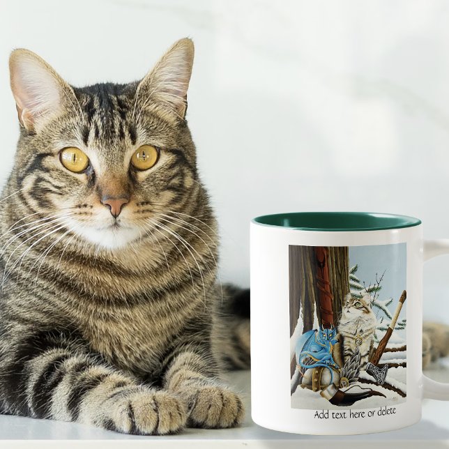 Viking Cat Blue Dragon Fantasy  Two-Tone Coffee Mug (Creator Uploaded)