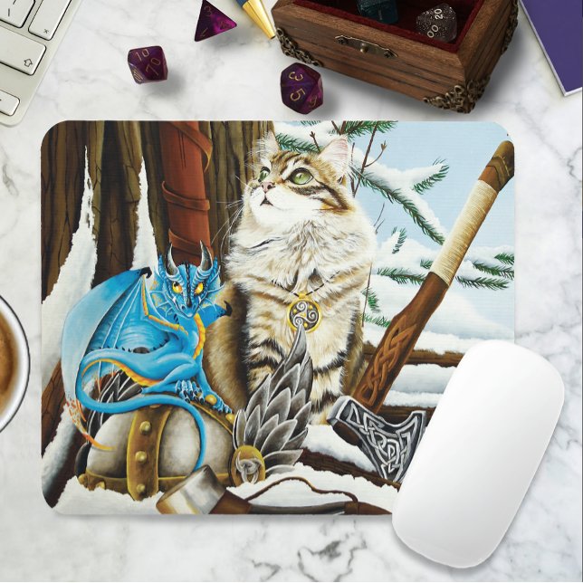 Viking Cat Blue Dragon Mouse Mat (Creator Uploaded)