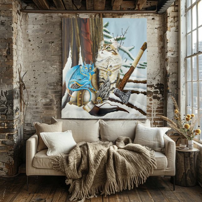 Viking Cat Blue Dragon Tapestry (Creator Uploaded)