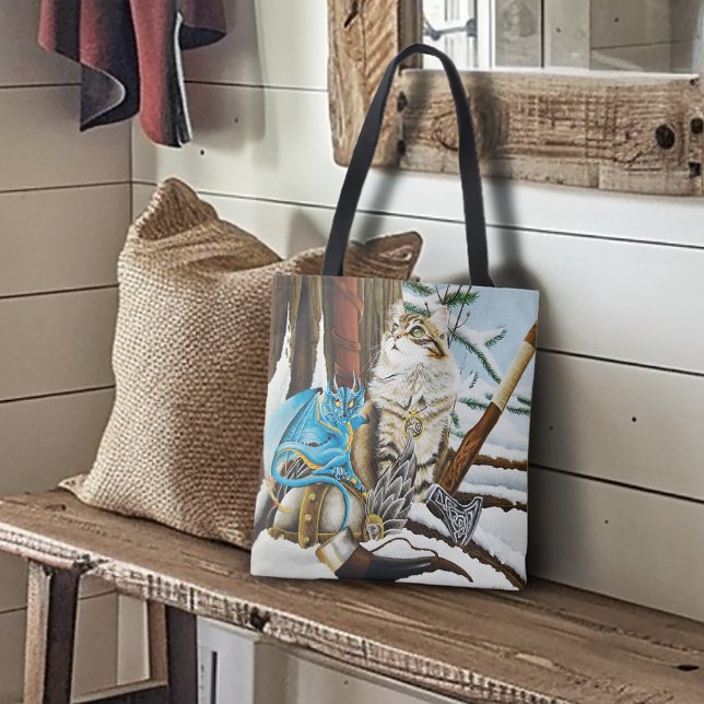 Viking Cat Blue Dragon Tote Bag (Creator Uploaded)