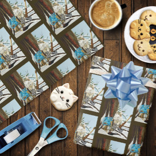 Viking Cat Blue Dragon Wrapping Paper