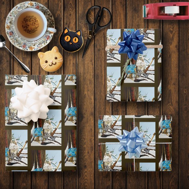 Viking Cat Blue Dragon Wrapping Paper Sheet (Creator Uploaded)