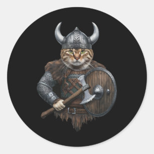 Viking Cat Classic Round Sticker