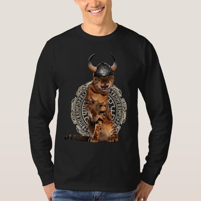 Viking Cat Valhalla Norse Warrior T-Shirt (Front)