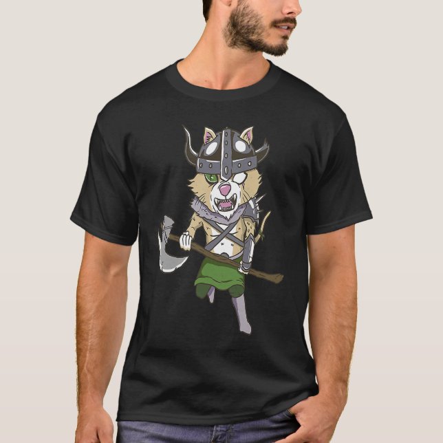 Viking Cat Valhalla Warrior T-Shirt (Front)