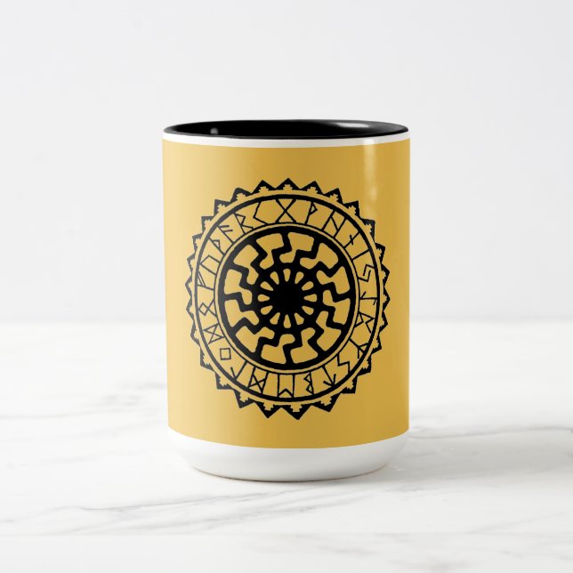 Viking Celtic Sun Rune Calendar Two-Tone Coffee Mug (Center)