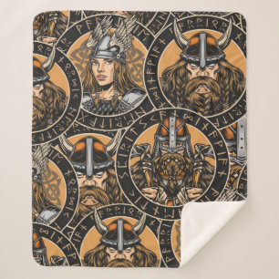 Viking colorful seamless pattern in vintage style  sherpa blanket