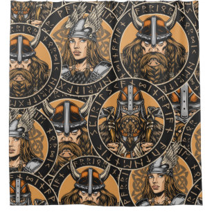 Viking colorful seamless pattern in vintage style  shower curtain
