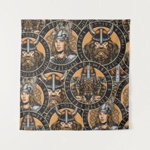 Viking colourful seamless pattern in vintage style tapestry