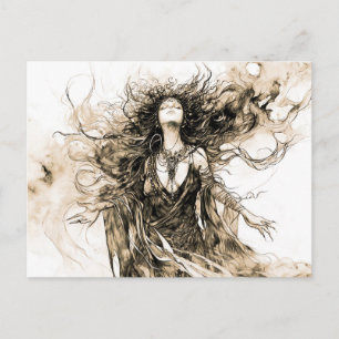 Viking Deity Sketch Drawing of Norse Goddess Hel Postcard