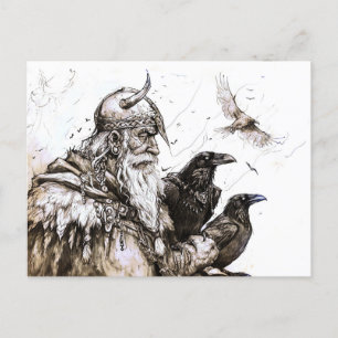 Viking Deity Sketch Pen Drawing of Norse God Odin Postcard