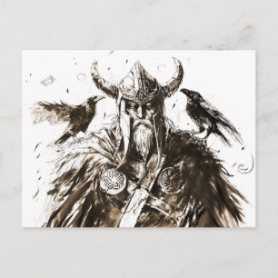 Viking Deity Sketch Pen Drawing of Norse God Odin Postcard