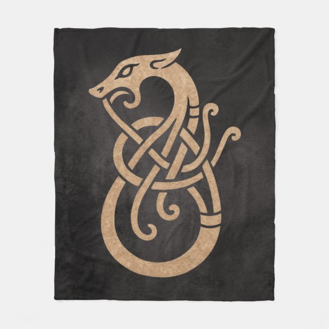 Viking Dragon Knot – Ancient Norse Symbol on Black Fleece Blanket (Front)