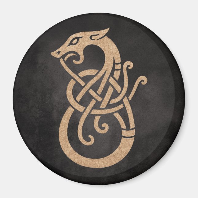 Viking Dragon Knot – Ancient Norse Symbol on Black Magnet (Front)