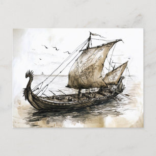 Viking Drawing of a Norse Viking ship Postcard