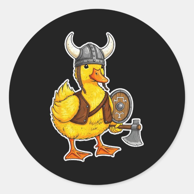 Viking Duck Funny Warrior Design  Classic Round Sticker (Front)