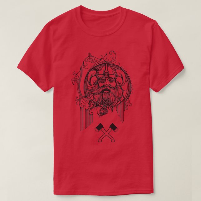 Viking Face And Two Axes T-Shirt (Design Front)