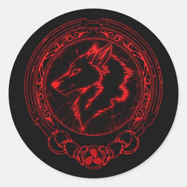 Viking Fenris Wolf and Valknut Classic Round Stick Sticker (Front)