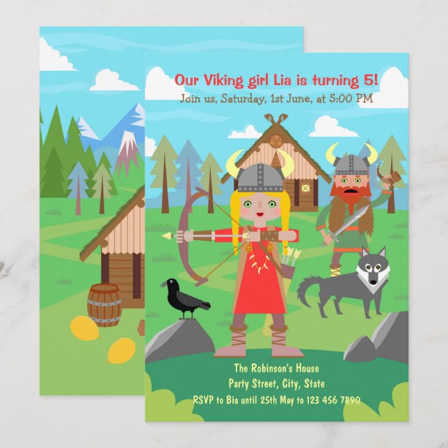 Viking Girl Birthday Party Invitation (Front/Back)