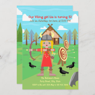 Viking Girl practicing arch and arrow Party  Invitation