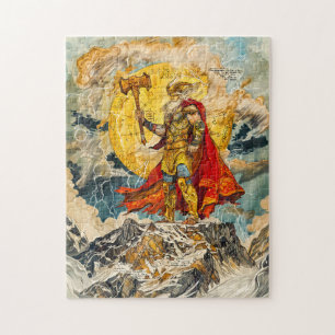 Viking God Thor on Mountain Watercolor like Ancien Jigsaw Puzzle