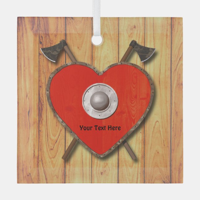 Viking Heart Shield Glass Tree Decoration (Front)