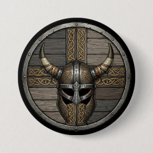 Viking Horned Helmet Shield 7.5 Cm Round Badge
