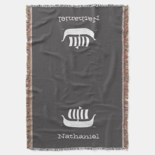 Viking longboat ship with custom background colour throw blanket