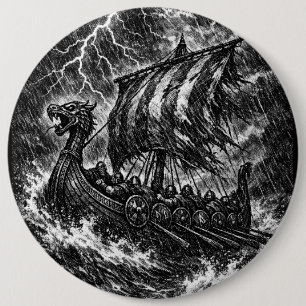 Viking Longship in the Storm — Ink Saga Art 6 Cm Round Badge